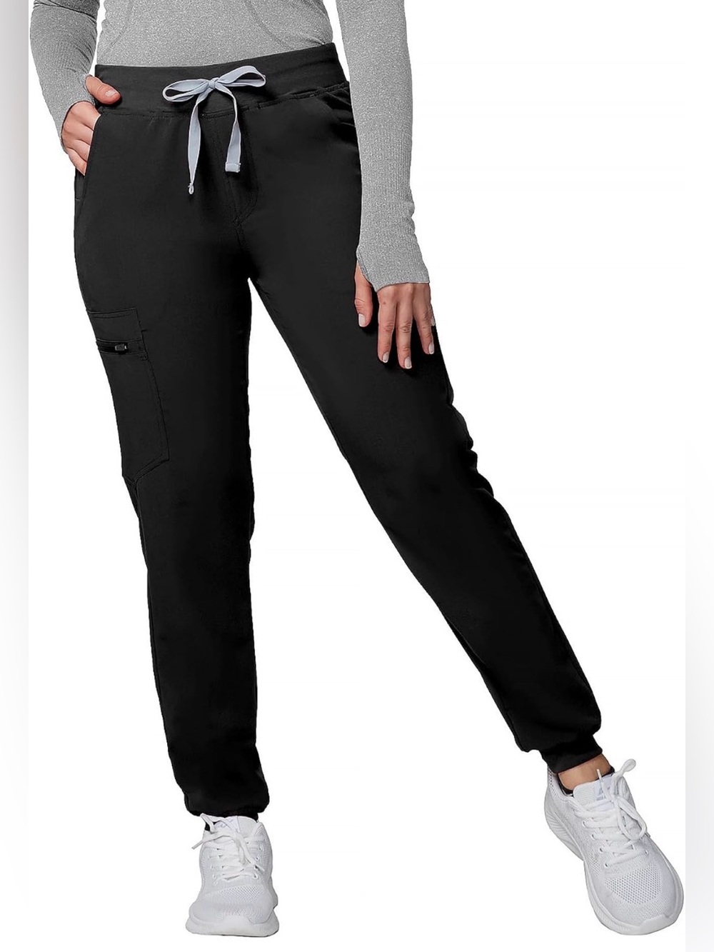 Women's Black Cargo Drawstring Scrub Joggers with Side Pocket NWT in Small